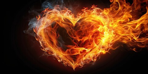 Fototapeta premium Fiery heart symbolizing passion, energy, and intensity, flames, burning, love, heat, emotion, fiery, red, heart, dynamic, power