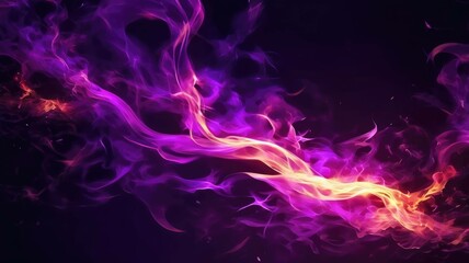 A dark shadowy background emerges from the swirling purple flames, piercing through the smoke
