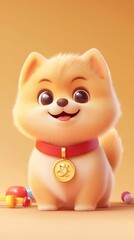 Adorable Cartoon Dog Wearing a Red Collar with a Gold Medallion