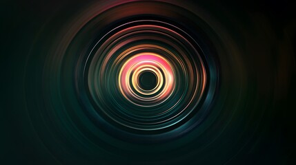 94. "An abstract composition of concentric rings and rotating shapes with a soft, dark ambient glow