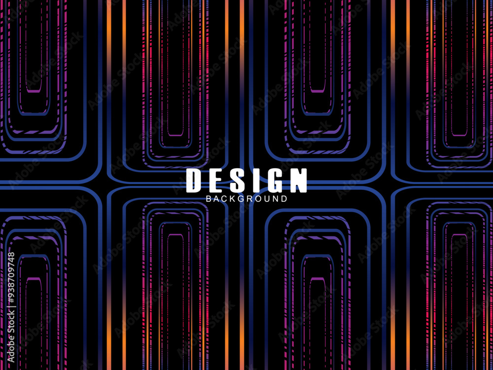 Fototapete futuristic abstract technology shining rainbow light lines with modern lines pattern black backgroun