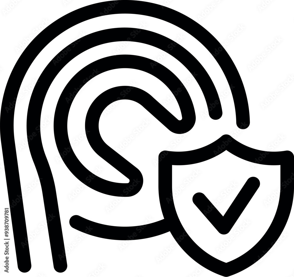 Poster secure biometric fingerprint scan with shield and check mark for privacy and safety