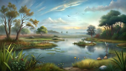 a wetland environment illustration background