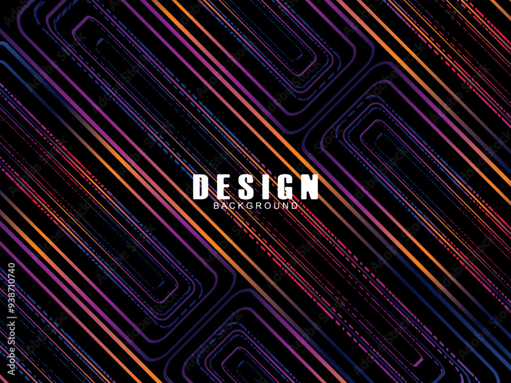 Fototapete futuristic abstract technology shining rainbow light lines with modern lines pattern black backgroun