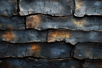 Obraz premium Textured blackened wood surface with charred appearance