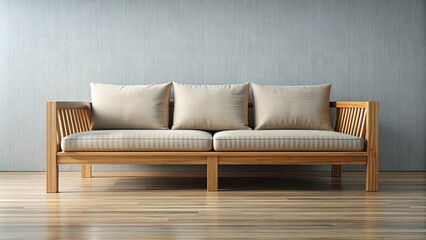 Wooden sofa with a sleek modern design , furniture, interior, living room, comfortable, cozy, stylish, natural