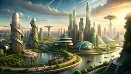 Fototapeta premium a utopian arcology environment illustration background