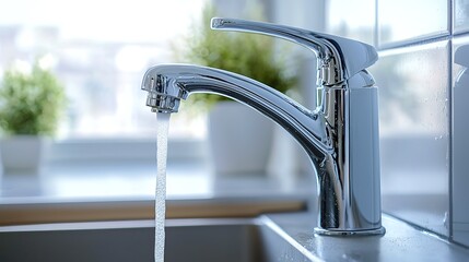 Water flowing silver faucet kitchen