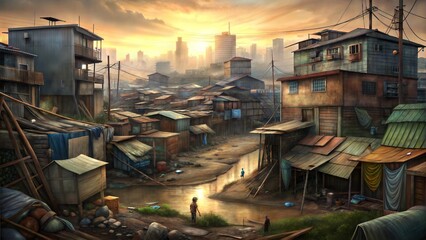 Fototapeta premium a dystopian slum environment illustration background