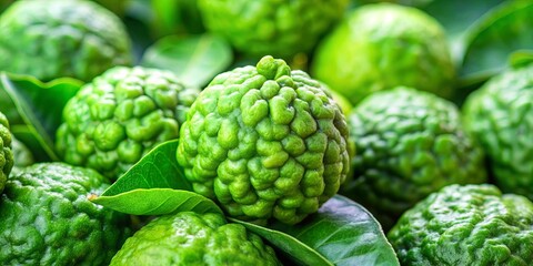 Fototapeta premium Close up of fresh green bergamot fruit, bergamot, citrus, green, fresh, vibrant, healthy, organic, natural, ingredient, aroma, fruit