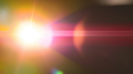 Abstract light lens flare with colorful halos on a blurred black background. Bokeh overlay featuring sun rays and lens flares in a vector style, highlighting the ethereal and dreamy atmosphere created