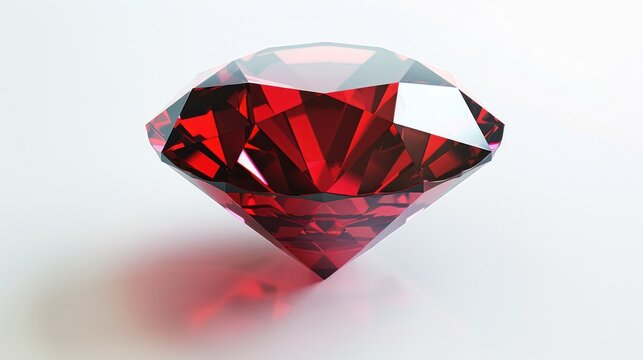 A single, faceted ruby gemstone, glistening with a deep red hue
