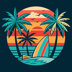 Summer t-shirt design bundle, summer beach vacation t-shirts, summer surfing t-shirt vector design