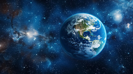 Detailed view of Earth in space with vibrant stars and cosmic background