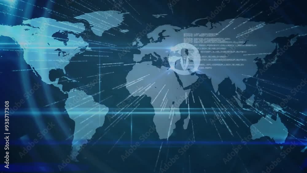 Poster world map with digital target animation over continents and data points