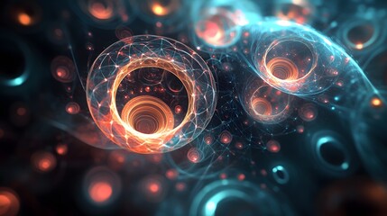 27. "An arrangement of glowing, interlocking circles and polygons in a surreal, abstract space with soft lighting