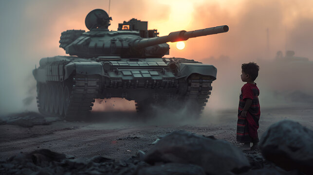 High-resolution image of a futuristic military tank rolling across rugged terrain during a live-fire exercise
