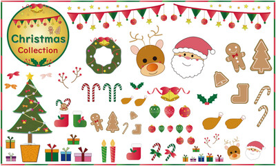 クリスマス素材（サンタクロース・トナカイ・クリスマスツリー・リース・プレゼント）