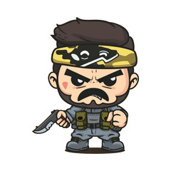 Angry Cartoon Soldier with Knife.