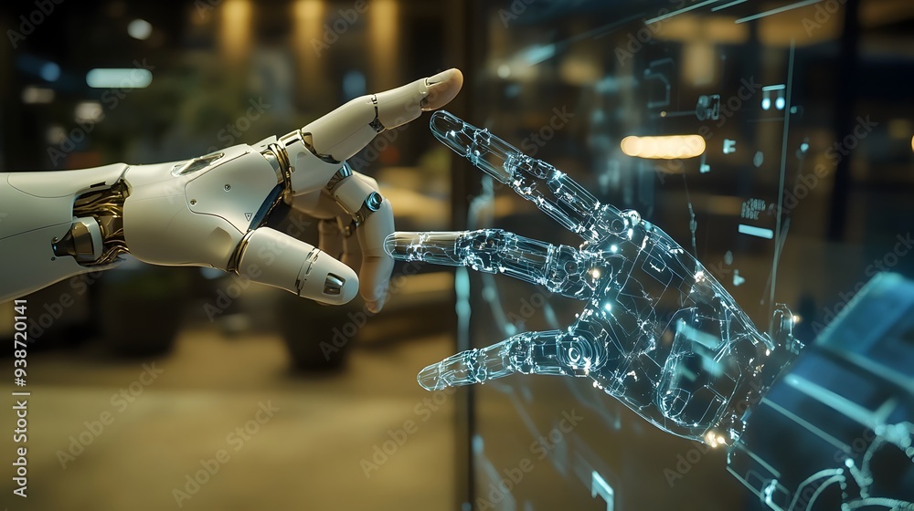 Poster a virtual representation analyzing the real time movement and performance of a robotic arm providing