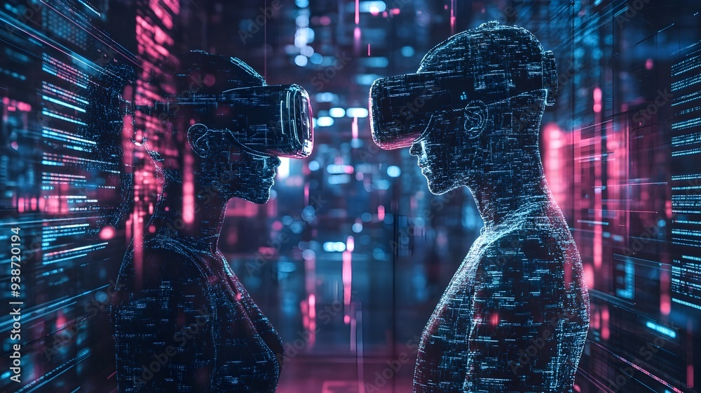 Poster a futuristic virtual environment where digital twins seamlessly interact in real time enabling innov