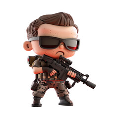 Naklejka premium 3D Render of a Cartoon Soldier Holding a Rifle.