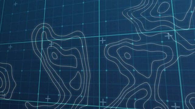 Animating topographic map lines and grid over blue background