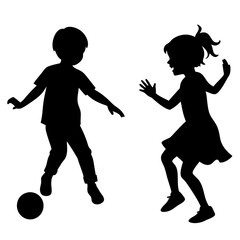 silhouettes of children playing vector illustration