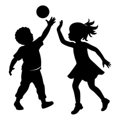 silhouettes of children playing vector illustration