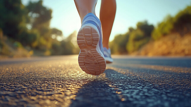 Group of people running together in sunlight, focusing on their legs, symbolizing unity, energy, and forward movement