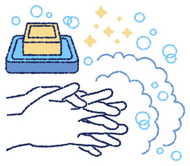 石鹸で手を洗っているカラーイラスト
