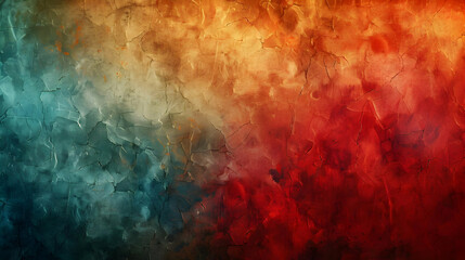 Abstract Cracked Wall Texture with Red, Orange, and Teal Colors