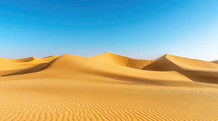 Golden sand dunes under a clear blue sky, desert landscape and natural beauty, travel destination concept