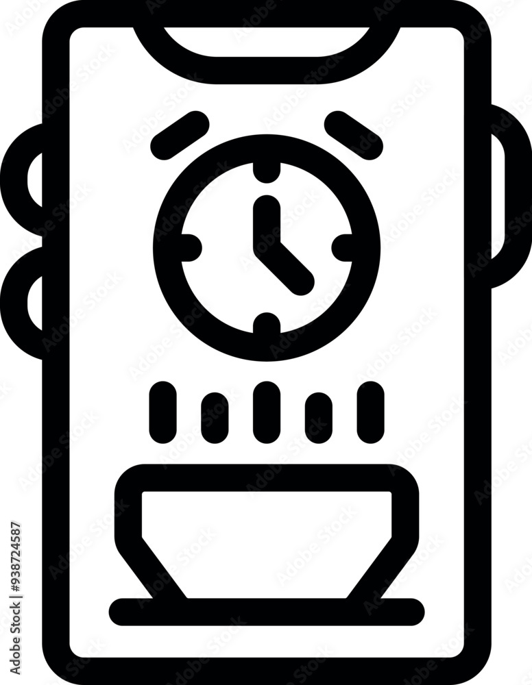 Poster coffee machine interface showing clock and brewing progress with bold line for appliance control