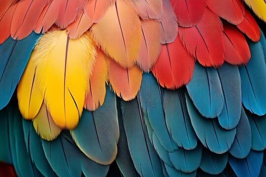 Beautiful colorful group parrot and eagle feather pattern texture luxury for background. Very detailed. Realisitc. Generative ai