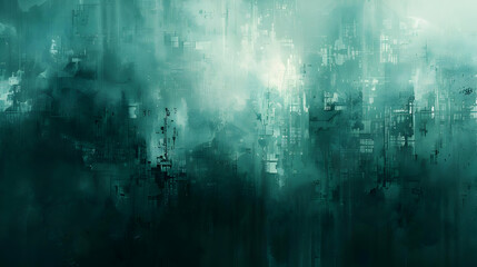 Naklejka premium Abstract Teal Grunge Background with Overlayed Textures and Digital Elements