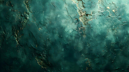 Emerald Green Wall Texture with Gold Accents, Rustic Background for Design