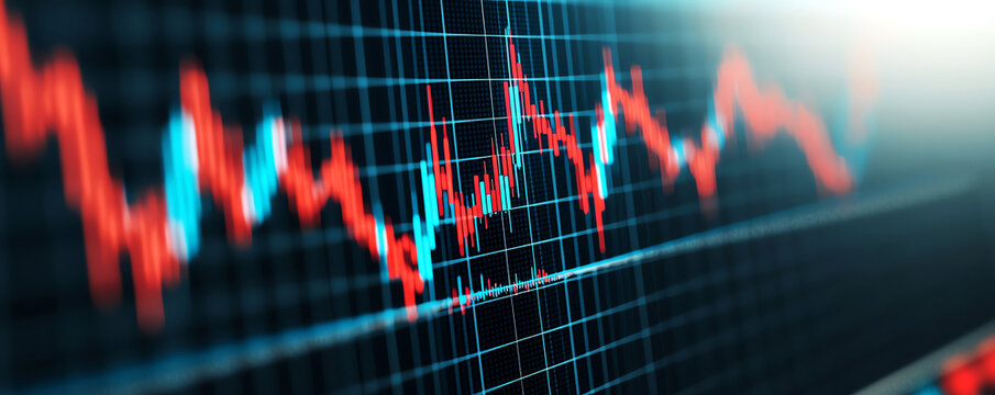 Abstract visualization of trading algorithms with rising stock indicators, merging technology with securities trading