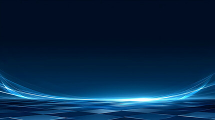 Abstract Blue Background with Glowing Lines and Checkered Floor