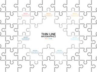 Puzzle infographic with pieces business presentation. Circle infograph. Step puzzle round process diagram.