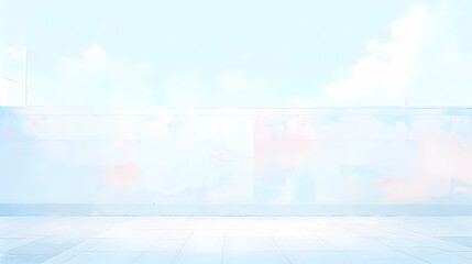 Sky Blue Wall Background with Light Pink and White Accents for Design