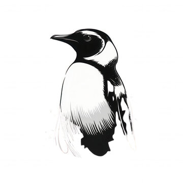 recommend clip art: Watercolor illustration of a penguin with a black and white color scheme