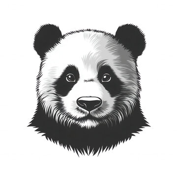 A cute and simple illustration of a panda face with black and white fur and big eyes