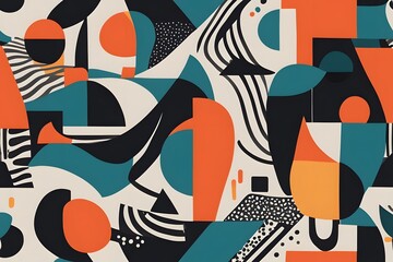 A modern art inspired pattern with bold contrasting colors and abstract forms, AI Generated