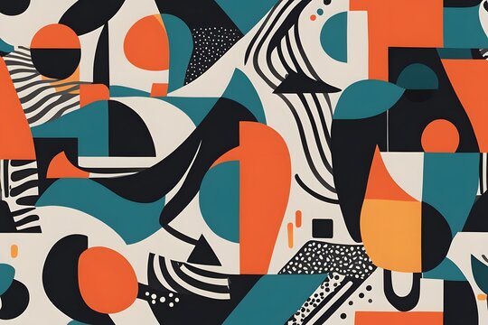 A modern art inspired pattern with bold contrasting colors and abstract forms, AI Generated