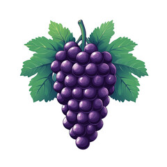 Obraz premium Vibrant illustration of a bunch of purple grapes with green leaves perfect for food and drink packaging and branding designs