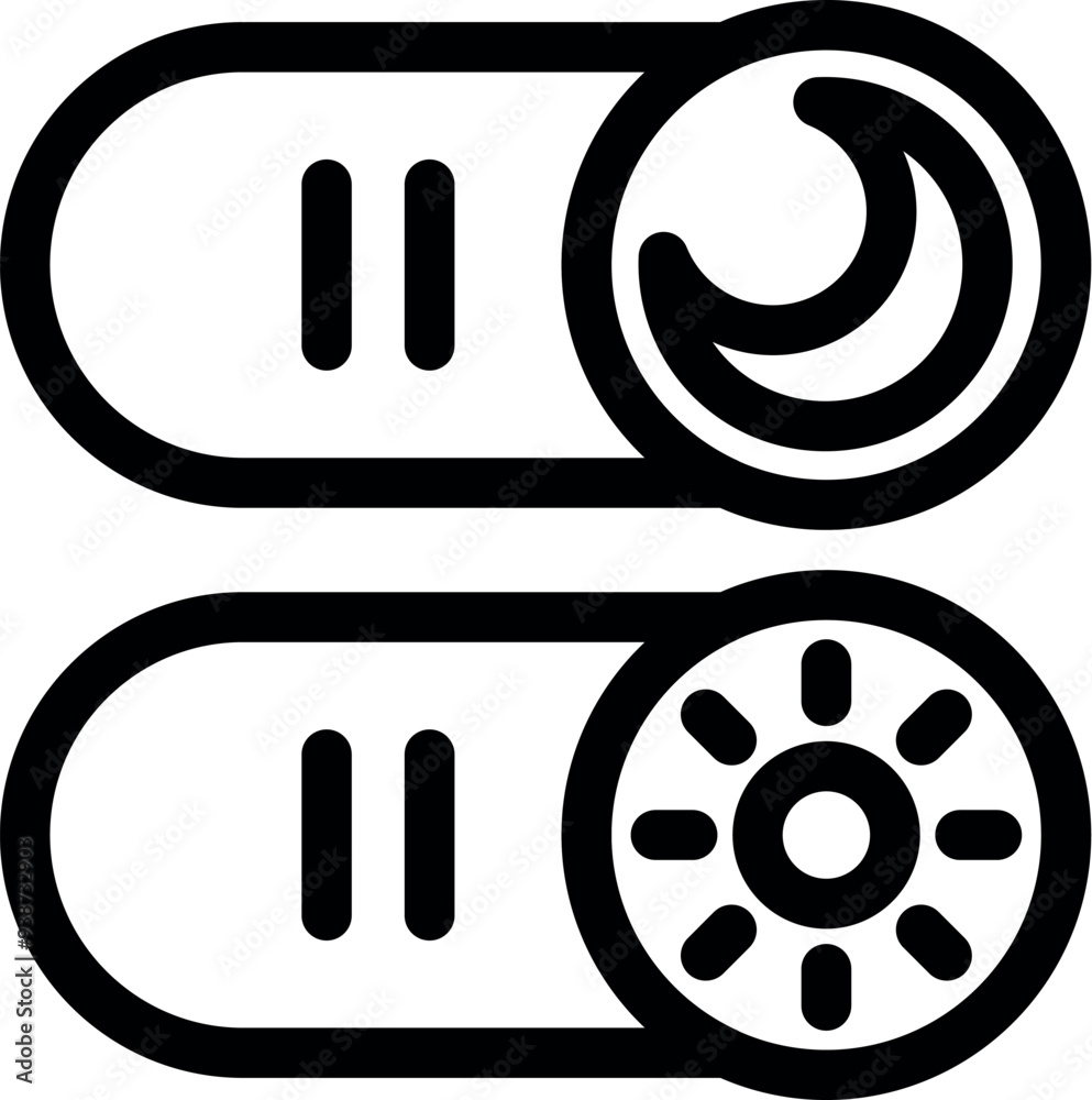 Aufkleber simple black and white vector icon of toggle switch buttons showing day and night mode for user inte