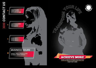 Gym fitness bifold brochure design template, fitnes brochure layout