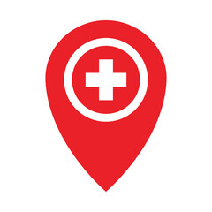 Obraz premium Vector First Aid Kit Location Pin Sign