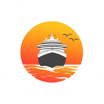 recommend clip art: Simple graphic of a cruise ship silhouette sailing into the sunset